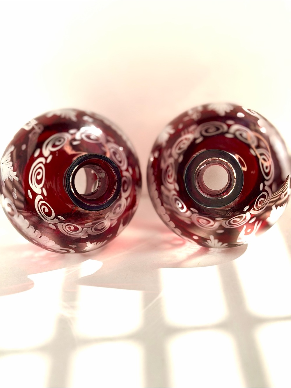 Egermann Ruby Cut To Clear Bohemian CZECH ART GLASS Bottles w/ Stoppers Set of 2 - Picture 7 of 16